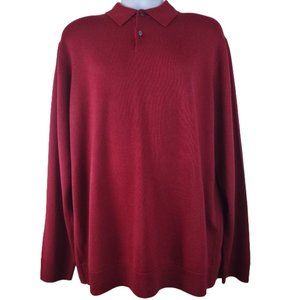 Murano NWT Pullover Sweater Polo Collar 2-Button L/S Maroon Pure Merino Wool